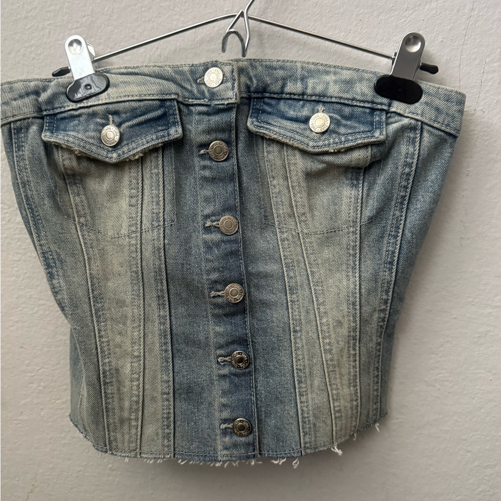 Zara Blue Denim Button-Front Skirt